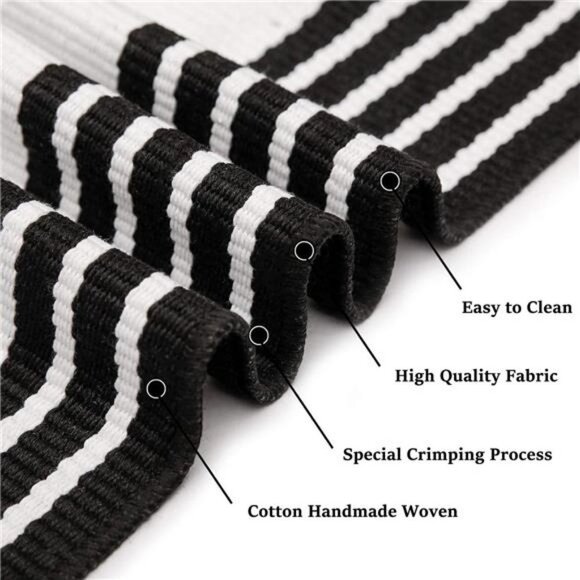 Black & White Striped Rug 27.5 x 43 '' Cotton Hand-Woven Reversible Rug - Picture 5 of 6